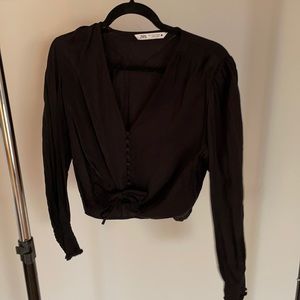ZARA V neck Cropped Black Blouse